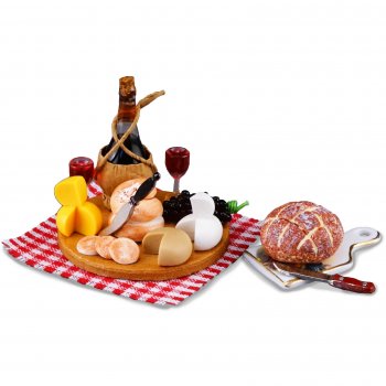 Bread & Cheese Dish With Wine & A Checkered Blanket
